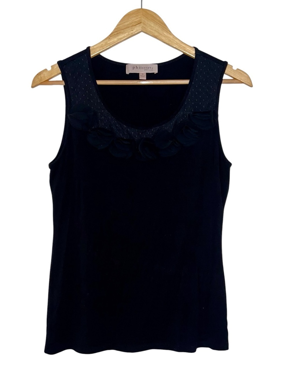 Philosophy Black Sleeveless Floral Appliqué Tank Top Black